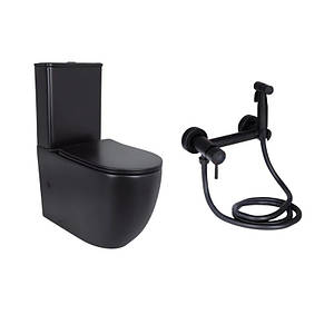 Комплект 2 в 1: унітаз підлоговий Qtap Robin Matt Black QT13226083AMB + набір гігієнічного душу Lidz Aria Black LDARI110BLA43394
