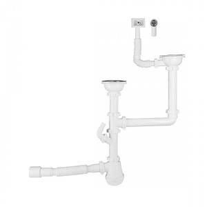 Сифон подвійний для кухонної мийки Lidz (WHI) 60 05 M003 00 з відведенням для пральної машини (вихід 50 мм)