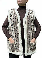 Жилет із натуральної овчини з візерунком, унісекс, 48-58 розмірів - тепла жилетка безрукавка з овечої вовни на гачках