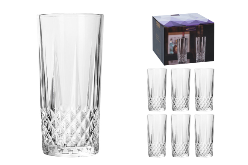 Набір високих скляних склянок Helios Рочестер для коктейлів 330 мл 6 шт (DSKB028-3), фото 1