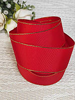 Стрічка репсова 4 см. Червона з золотим люрексом (за 1 метр)