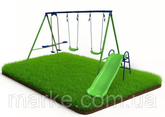 Дитячий ігровий комплекс 4 гойдалки та гірка Spoko SP-S04 синьо-зелена (mrk), фото 1
