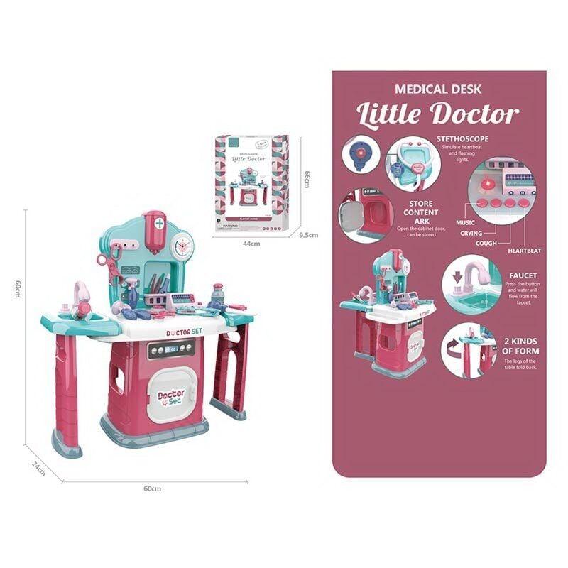Набір лікаря 661-508 (6) столик, 30 елементів, кран з помповою подачею води, звуки, підсвічування, мелодії, медичні інструменти,