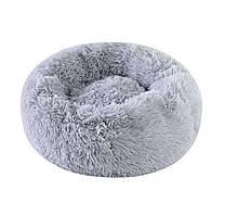 Лежанка для котів і собак кругла м'яка 50 см сірий колір
