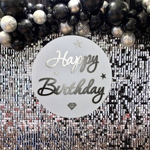 Кругла Вивіска 50см Сріблі Слова для Фотосесії Літери на Фотозону Хрестини Срібляст Happy Birthday Банер Іменний Ім'я букви дитини