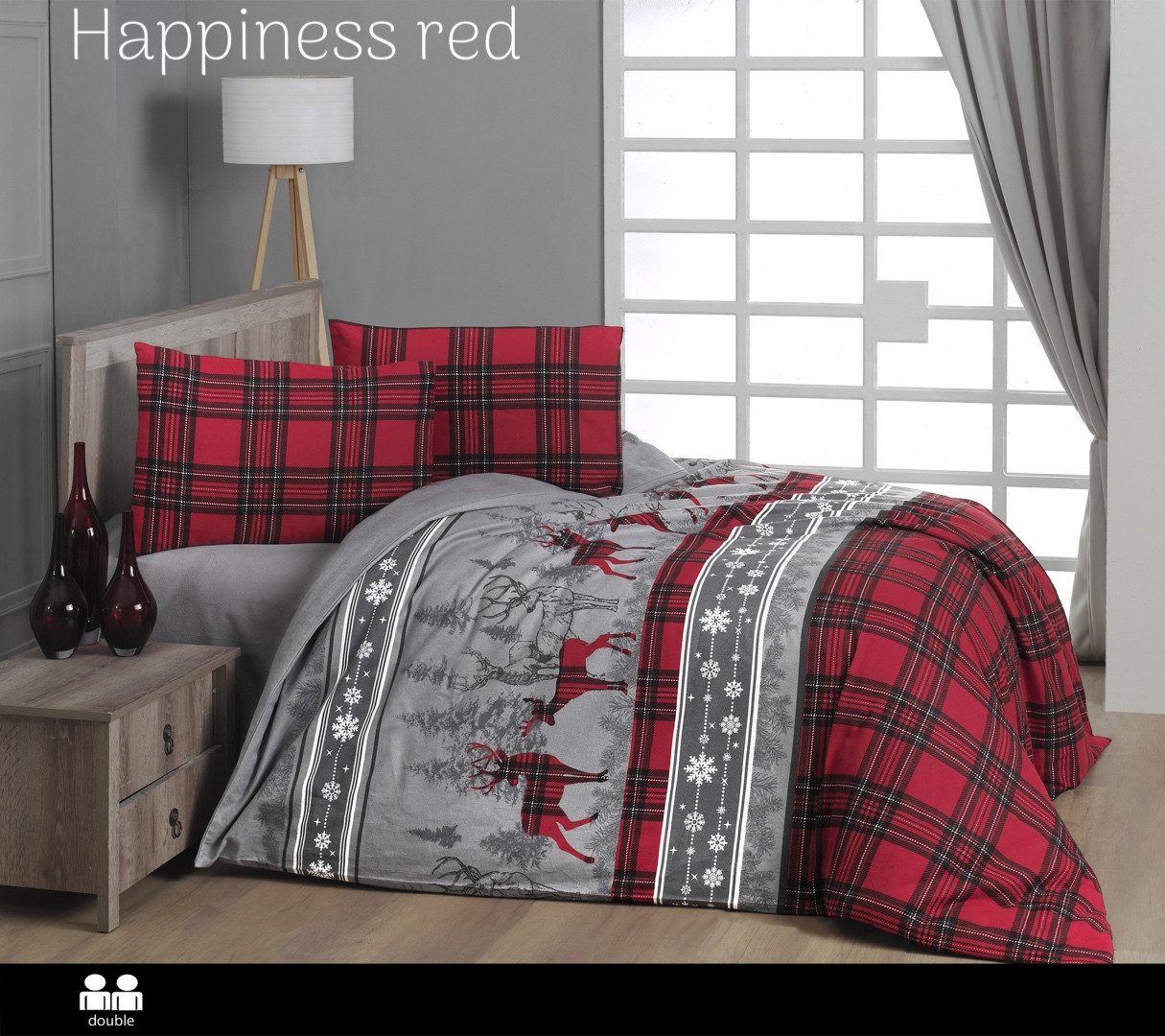 Постільна білизна First Choice фланелева полуторний розмір Happiness red, фото 1