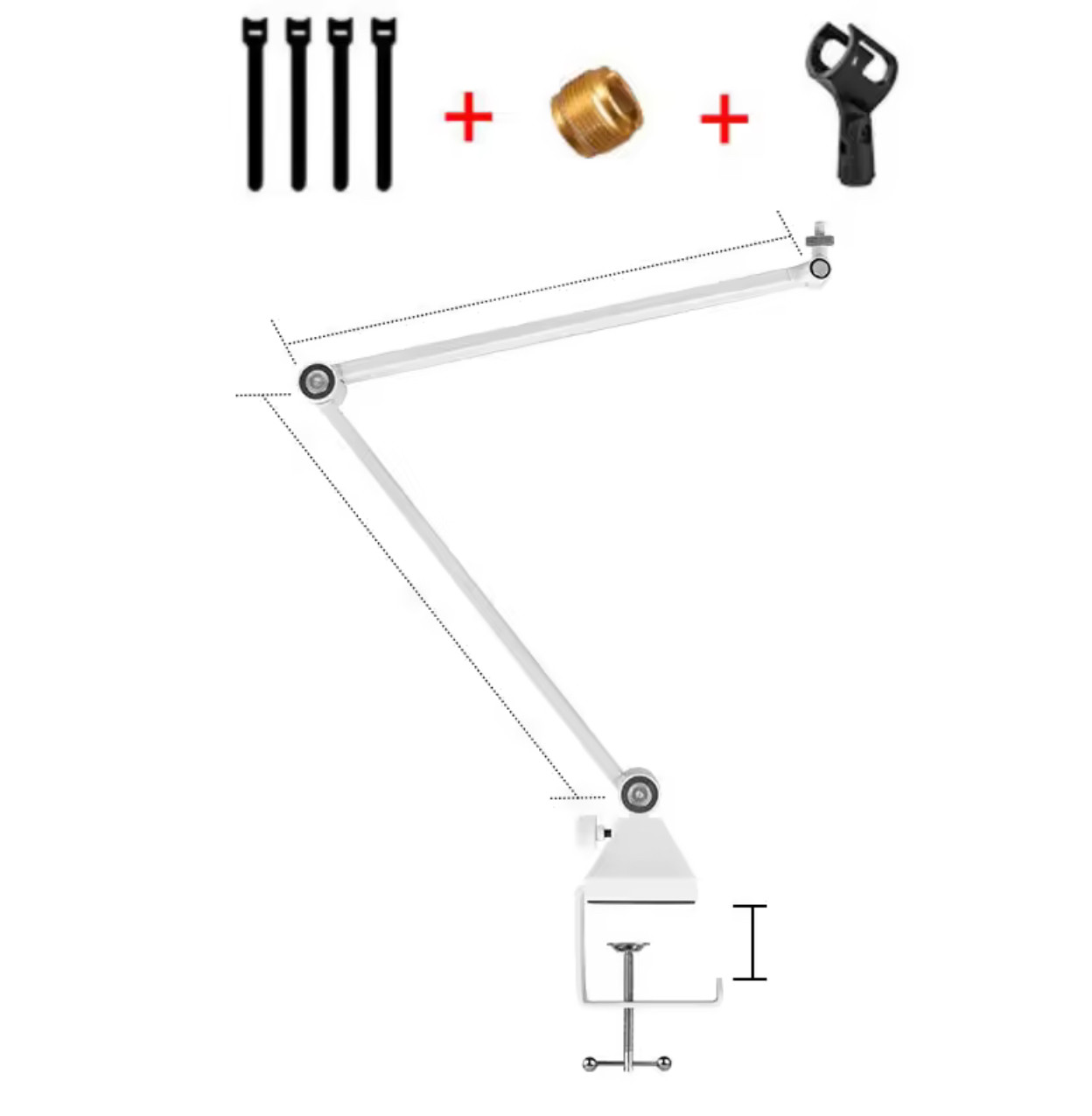 Білий настілний тримач пантограф без пружини на підшипнику для мікрофону boom arm