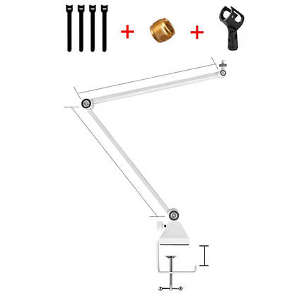 Білий настілний тримач пантограф без пружини на підшипнику для мікрофону boom arm, фото 1