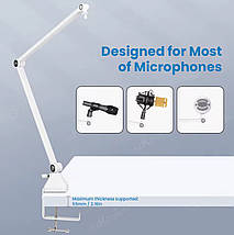Білий настілний тримач пантограф без пружини на підшипнику для мікрофону boom arm, фото 2