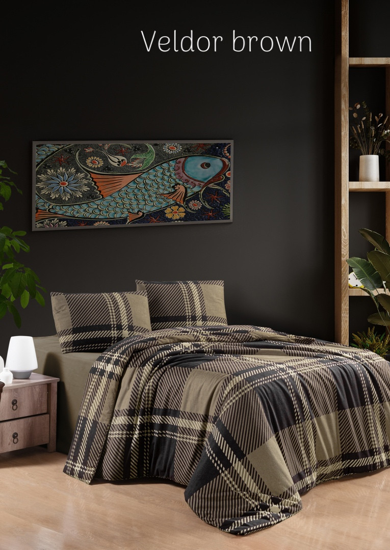 Постільна білизна фланелева First Choice євро розмір Veldor Brown, фото 1