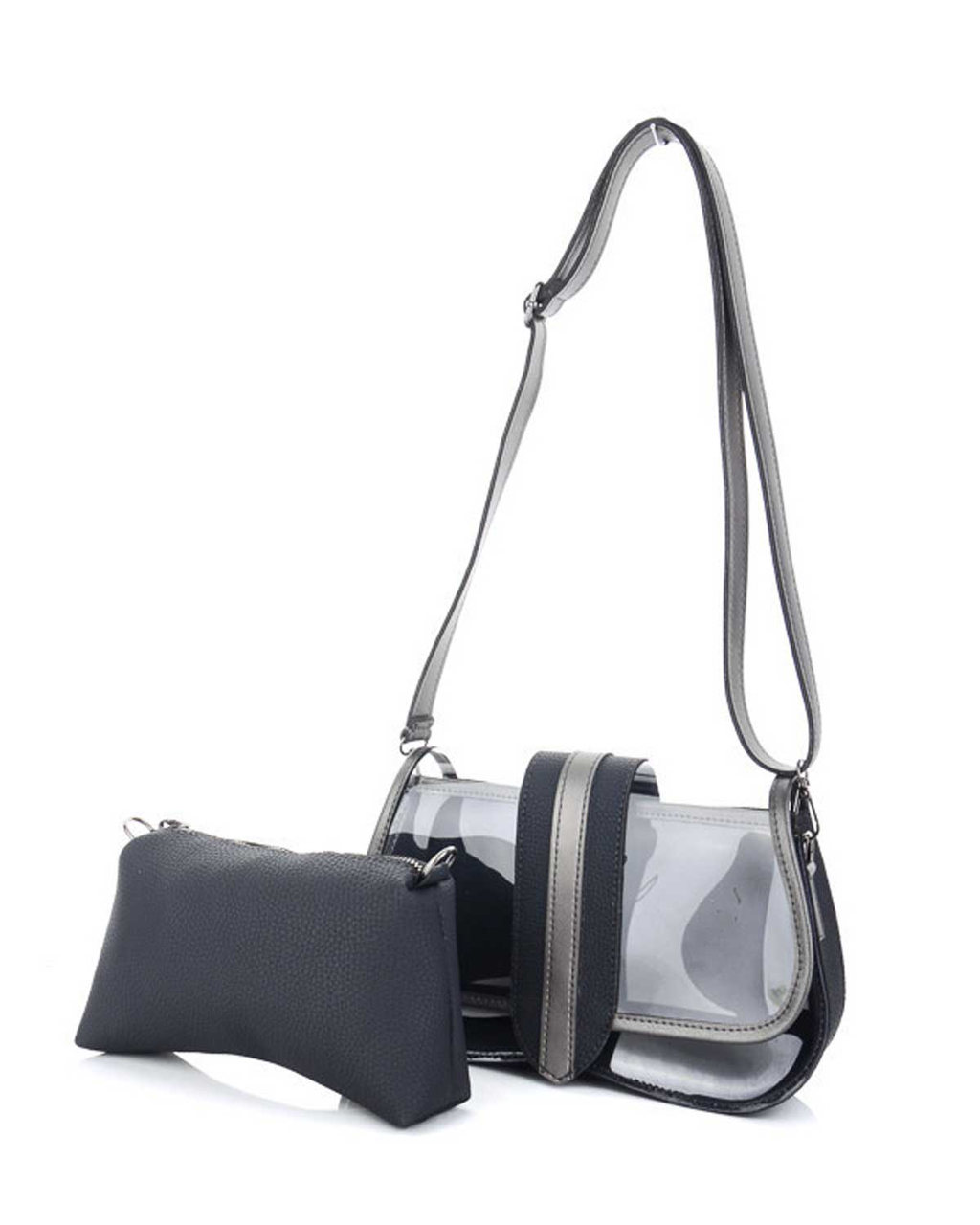 Жіноча сумка крос-боді Welassie з одним прозорим відділенням на застібці-магніті кольору графіт «Miranda»