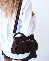 Жіноча сумка крос-боді Welassie з натуральної шкіри з короткою ручкою і плечовим ременем кольору темний шоколад «Нанні»