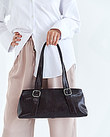 Жіноча сумка-багет Welassie з натуральної шкіри з довгими ручками бордового кольору «Амара»