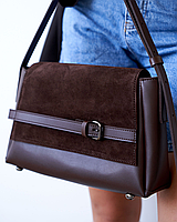 Жіноча сумка Welassie на одне велике відділення зі вставкою з натуральної замші коричневого кольору «Ліліт»