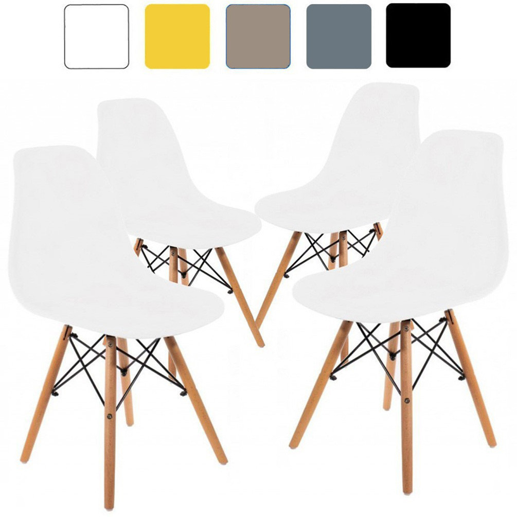 Стілець кухонний зі спинкою Bonro B-173 FULL KD білий (набір 4 шт) на дерев’яних ніжках, пластикове сидіння для кухні, дому, їдаль