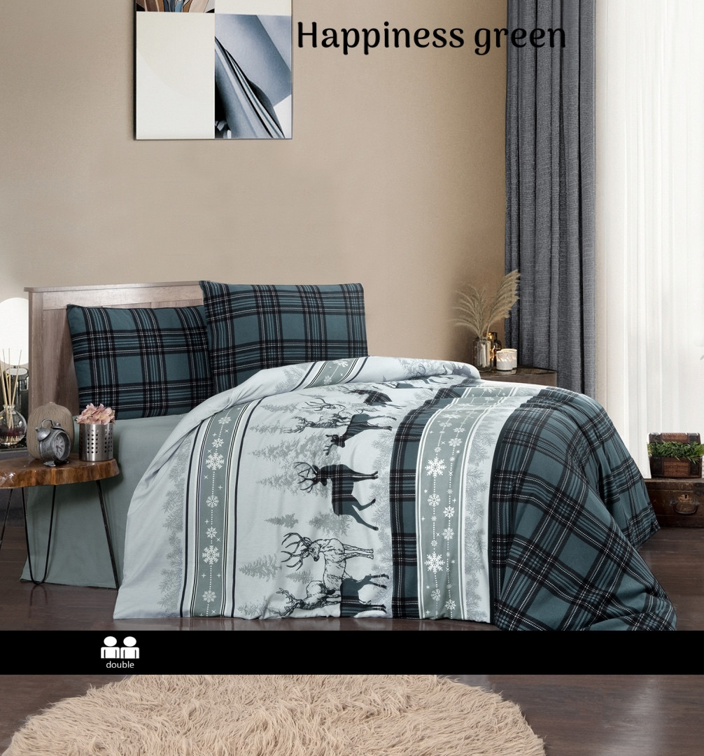 Постільна білизна фланелева First Choice євро розмір Happiness green, фото 1