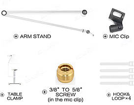 Білий настілний тримач пантограф без пружини на підшипнику для мікрофону boom arm, фото 5