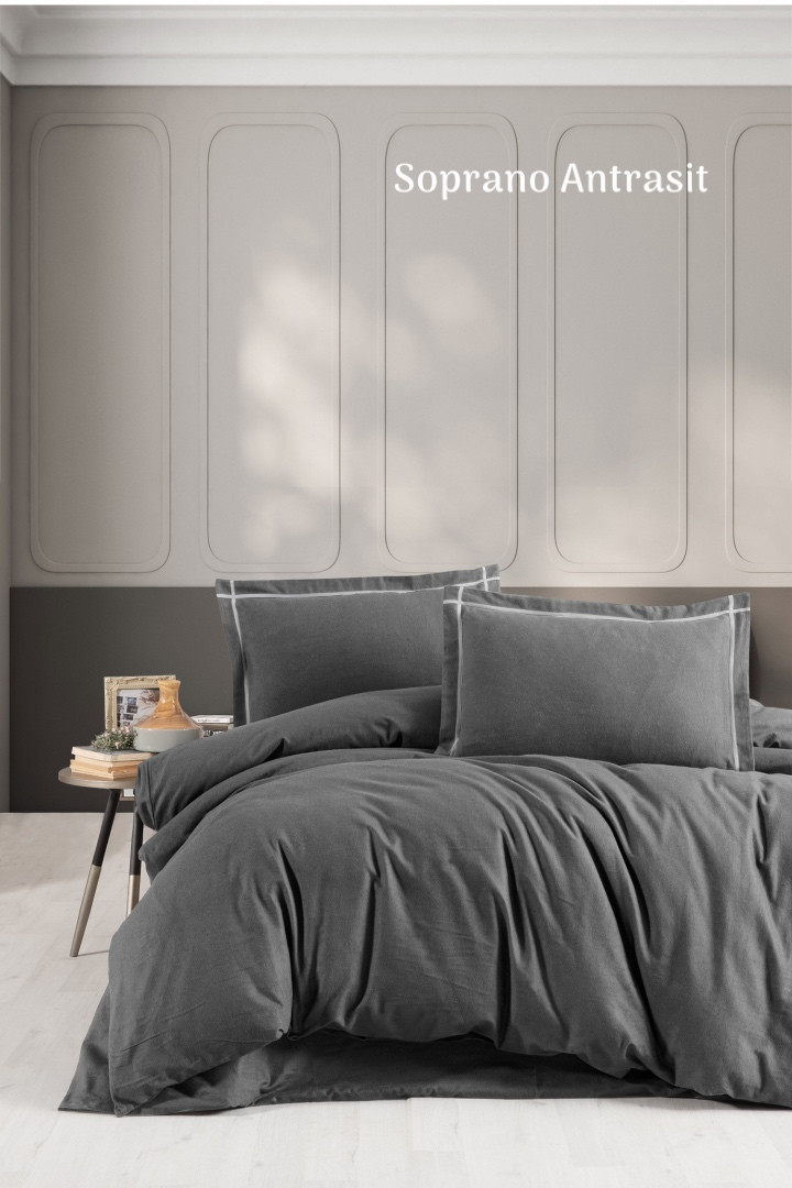 Постільна білизна фланелева First Choice сімейний розмір Soprano antrasit, фото 1