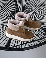 Жіночі зимові черевики із замші бежевого кольору на хутрі Україна