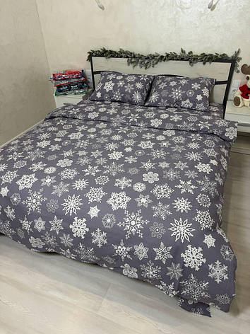 Новорічний комплект постільної білизни Сніжинки Півтораспальний, фото 1