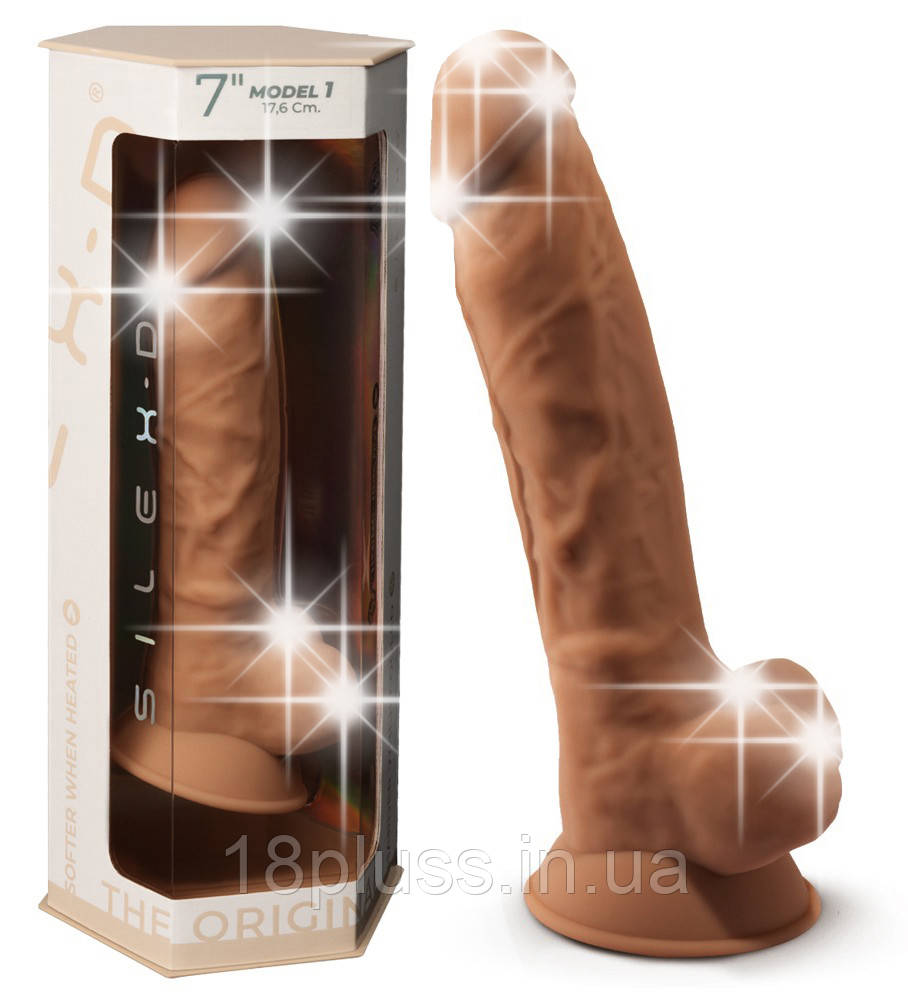 Фалоімітатор на присосці з термореактивного силікону SilexD Model 1 Dildo 7'' Caramel – новий рівень реалістичних відчуттів, фото 1