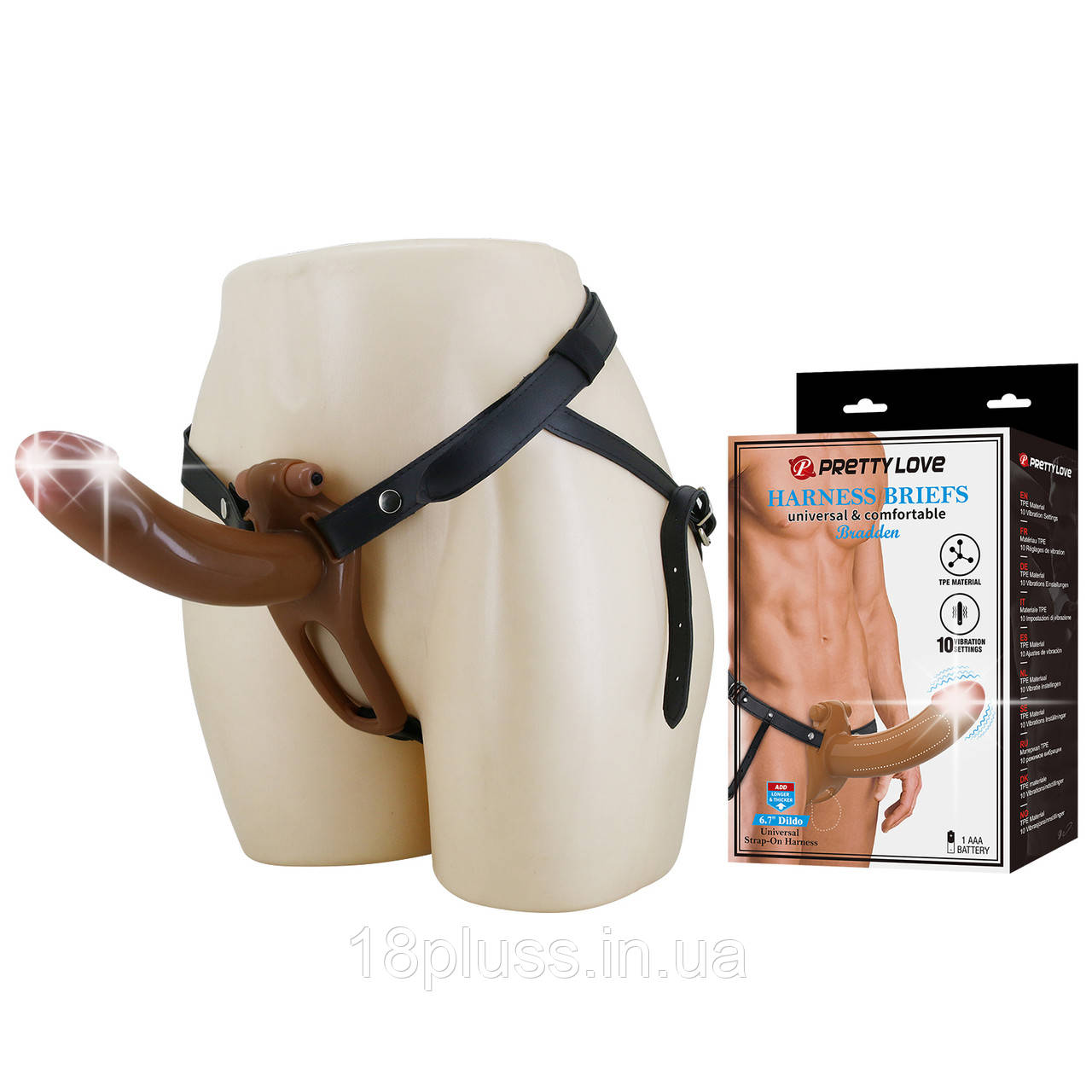 Реалістичний порожнистий страпон з 10 режимами вібрації Pretty Love Harness Briefs Strap On Bradden, фото 1