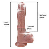 Реалістичний силіконовий фалоімітатор на присосці Erospace Natural Play Silicone Dildo D5, 22 см, фото 9