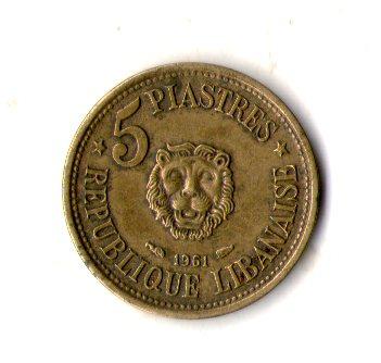 Ліван 5 піастрів, 1961 рік  Алюміній-бронза, 3g, ø 20mm №1813, фото 1