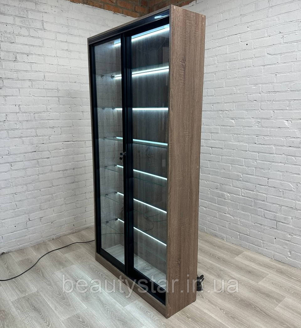 Вітрина підлогова скляна шафа з підсвічуванням для косметики лабораторія стелаж-вітрина косметолога ВІТ-01*, фото 1