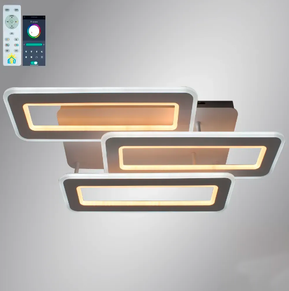 Керована світлодіодна люстра Esllse з пультом і застосунком TRIPLEX DOUBLE 110 W 3L-APP-650x370x140-WHITE