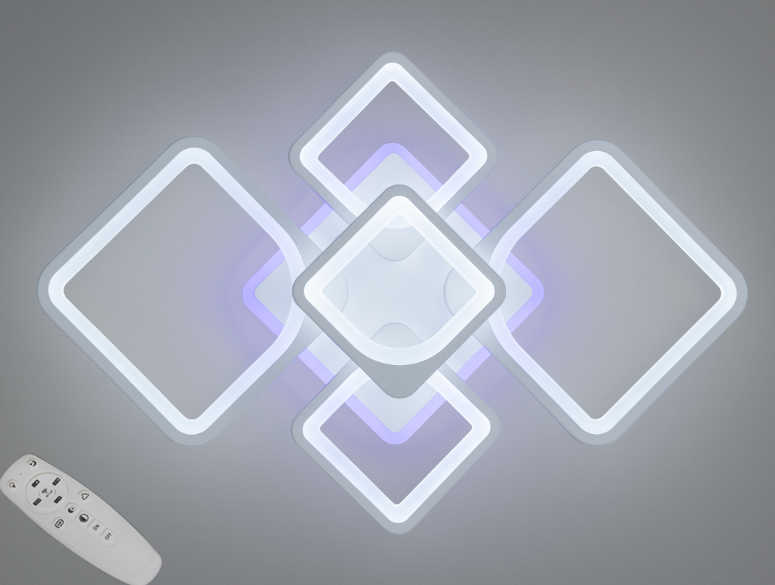 Пристельова люстра 8060 біла LED 95Вт з пультом і димером, сучасна стельова люстра з регулюванням яскравості та кольору світла, фото 1