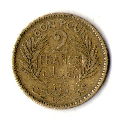 Туніс › Французький протекторат 2 франка 1941 рік Алюміній-бронза, 8g, ø 27mm №3383, фото 1