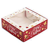 Упаковка для Зефіру з віконцем Новорічна червона 200*200*70 мм