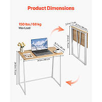 Невеликий розкладний стіл VEVOR, розкладний стіл 80 x 48 см (настільний), компактний комп'ютерний стіл з гачками для зберігання,