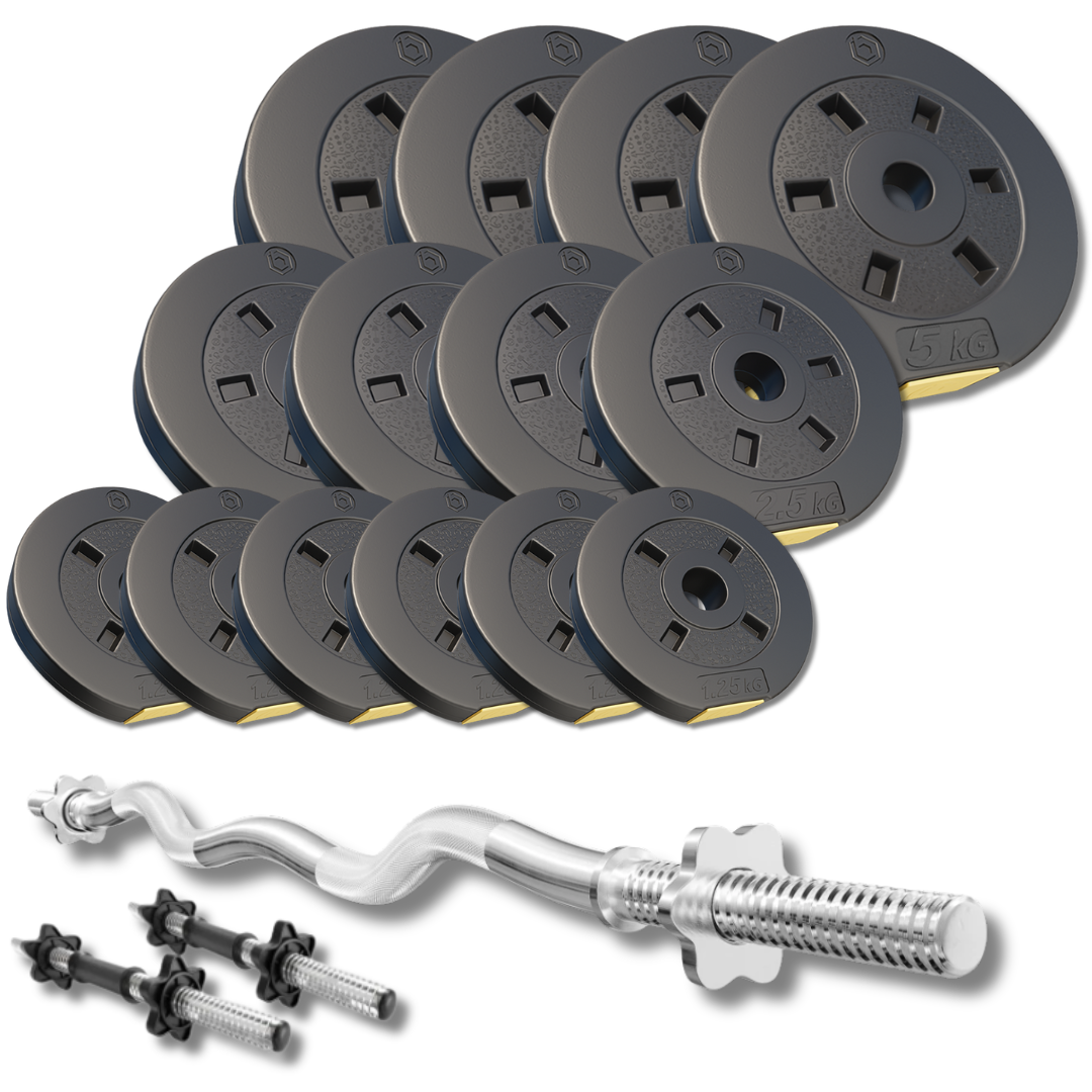 Набір зі штангою та гантелями Besport PowerPro 46 кг з w-подібним грифом 120 см