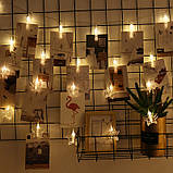 Гірлянда-нитка прищіпки зірочки 20 LED довжина 3 метри теплий білий USB, фото 3