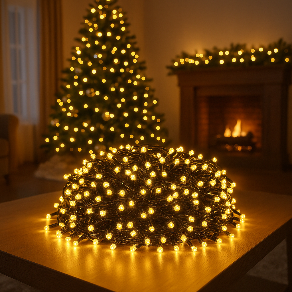 Гірлянда Нитка Кристал рубін 8мм LED 500 ламп Чорний дріт Теплий білий, фото 1