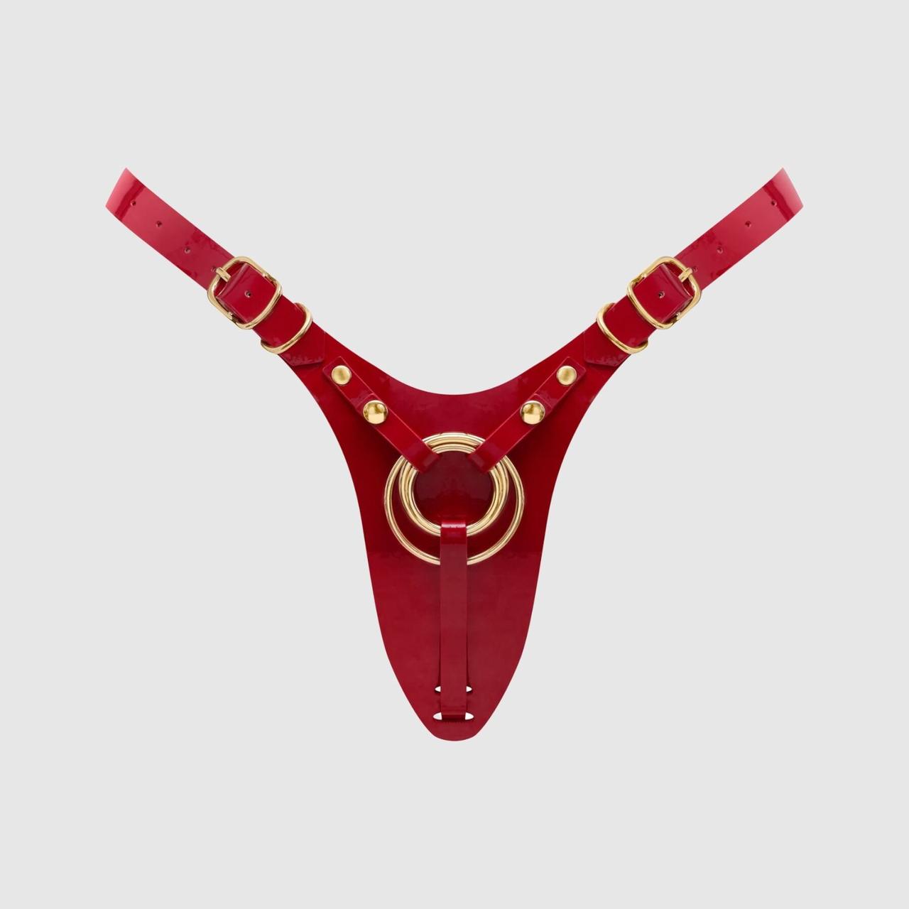 Трусики для страпона Strap-On-Me Leatherette Harness Fabulous - One Size - Red Glossy, фото 1