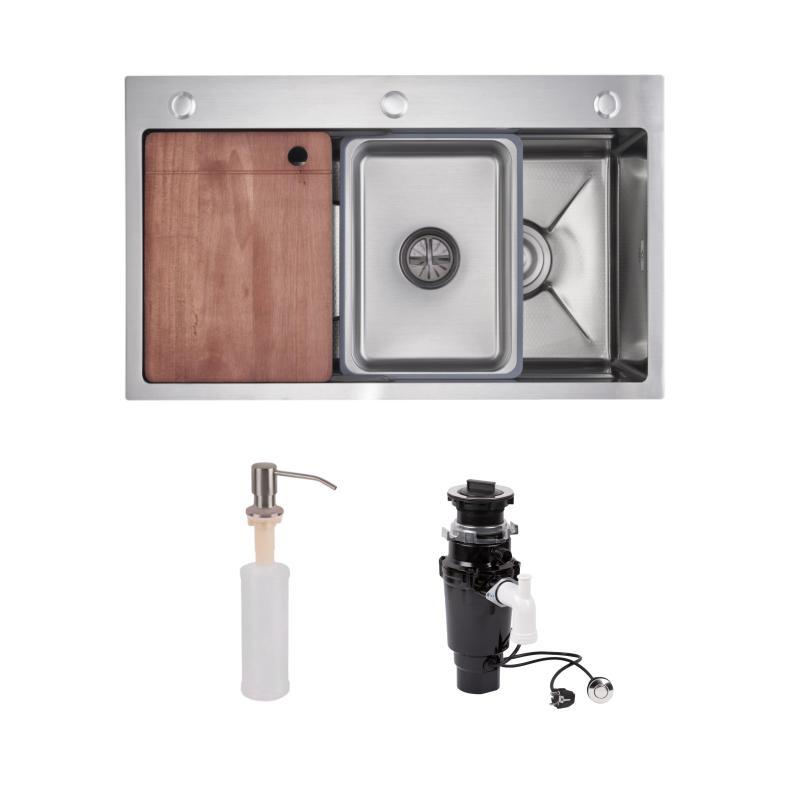 Комплект Lidz Handmade H7545 Мийка для кухні інтегрована Decor Honeycomb LDH7545DEC48372 + Lidz (BLA) Подрібнювач для кухонного, фото 1