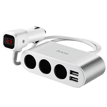 АЗП Hoco Z13 LCD one-pull-three car charger 2USB 2.1A White