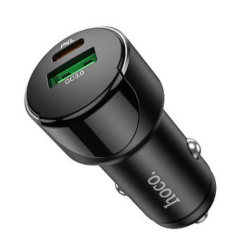 АЗП Hoco Z42 Light road dual port digital display PD20W + QC3.0 car charger Black