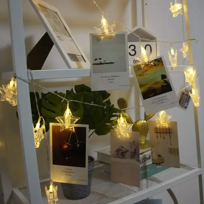 Гірлянда-нитка прищіпки зірочки 20 LED довжина 3 метри теплий білий USB, фото 1