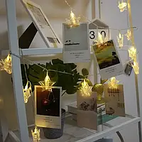 Гірлянда-нитка прищіпки зірочки 20 LED довжина 2 метри теплий білий USB