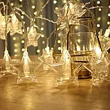 Гірлянда-нитка прищіпки зірочки 20 LED довжина 3 метри теплий білий USB, фото 2