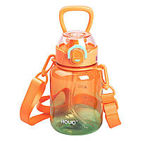 Пляшка для води багаторазова 700 мл пляшечка з трубочкою для спорту та школи 16.5 см Помаранчева HP-14-32O