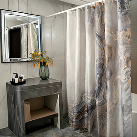 Шторка для ванної та душу з кільцями 180x180 см водовідштовхувальна, шторка для душової та ванної з гачками, Мармурове-золото