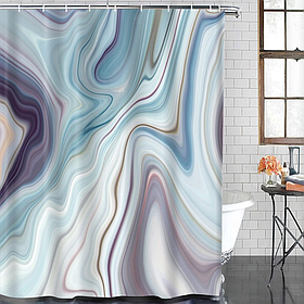 Шторка для ванної та душу з кільцями 180x180 см водовідштовхувальна, шторка для душової та ванної з гачками, мармурово-блакитна