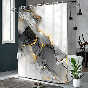 Шторка для ванної та душу з кільцями 180x180 см водовідштовхувальна, шторка для душової та ванної з гачками, мармурово-чорний