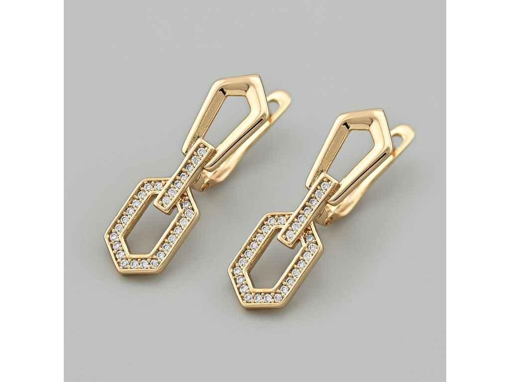 Сережки Олімпія 55220 26х8мм біліифіаніти позолота 18К ТМ XUPING, фото 1