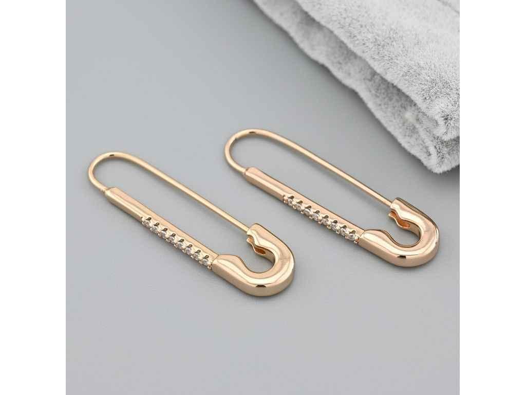 Сережки Шпилька 38790 33х2мм білі фіаніти позолота 18К ТМ XUPING, фото 1